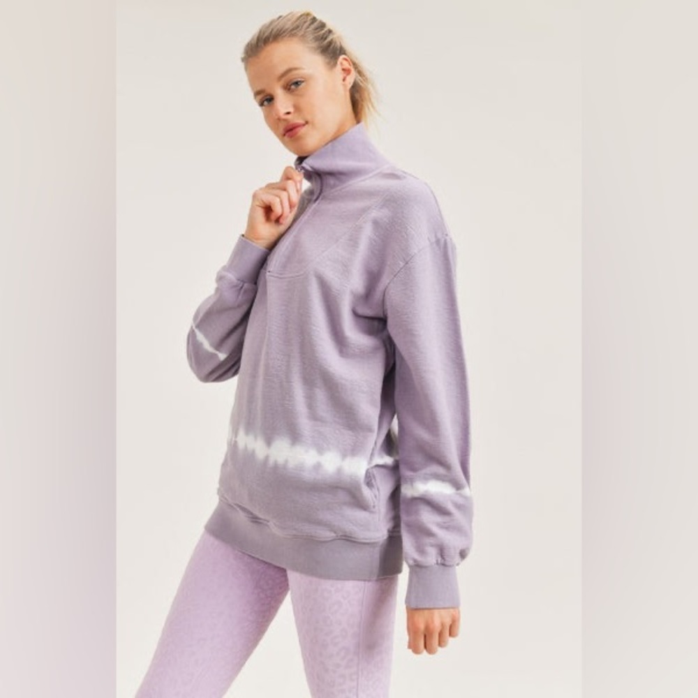 Lavender Jacquard Half-Zipper Tie Dye Pullover